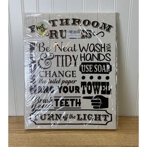 Kas Home Bathroom Rules 12"x15" White Canvas Wall Art